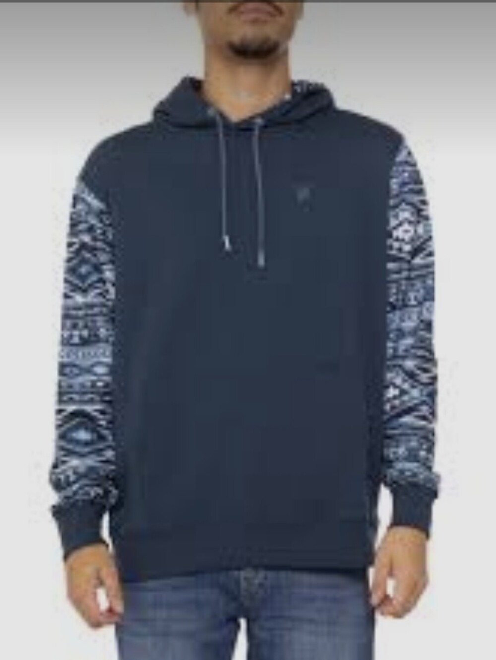 Hooey Summit Navy Aztec Sleeve Pullover Hoodie Sweatshirt Mens Size M